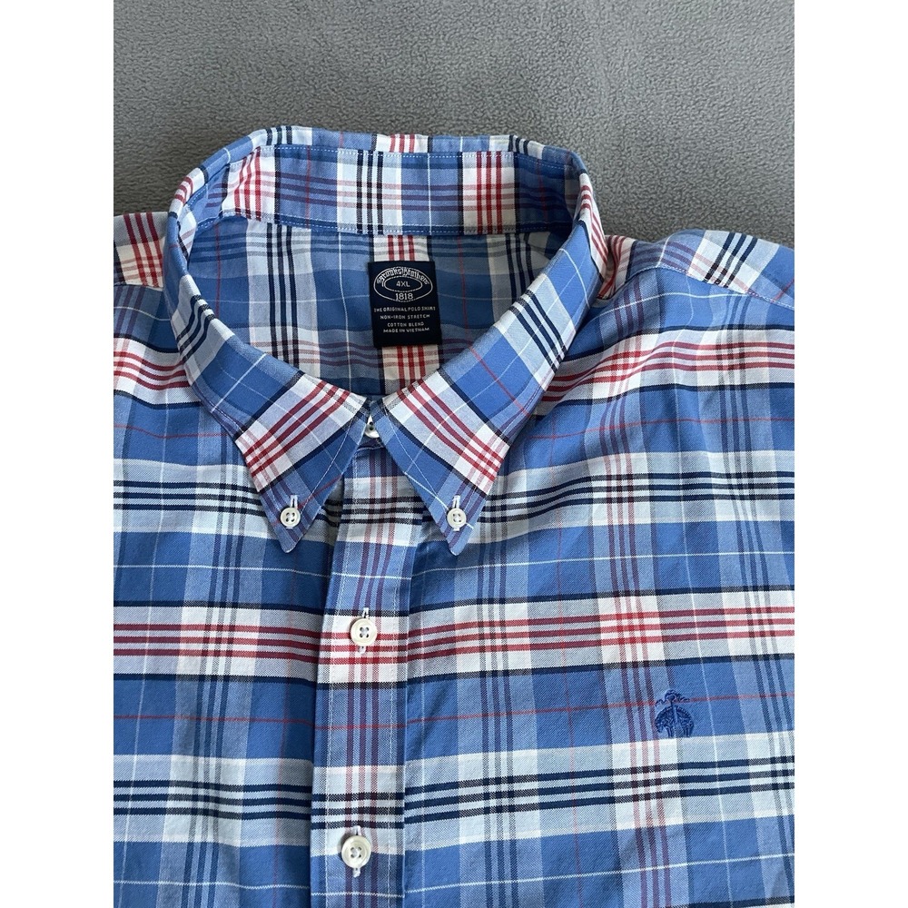 Brooks Brothers Short Sleeve Button Down Mens 1818 Sz 4xl‎ Blue Plaid Non Iron - Picture 5 of 7